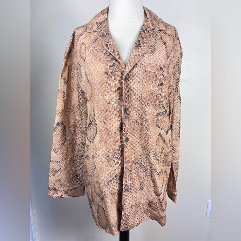 Mara Hoffman Iris Linen Snake Print Button Down Oversized Blouse - Picture 2 of 6